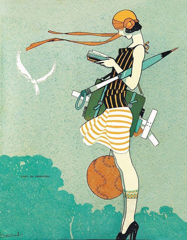 Mexican Magazine Cover 1920 Aires de primavera Black Ornate Wood Framed Art Print with Double Matting by Garcia Cabral, Ernesto