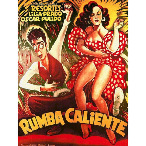 Mexican Movie Poster Rumba Caliente Black Modern Wood Framed Art Print with Double Matting by Garcia Cabral, Ernesto