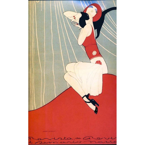 Mexican Magazine Cover 1920 Quien acaricia Black Modern Wood Framed Art Print by Garcia Cabral, Ernesto