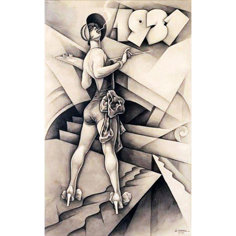 Mexican Magazine Cover 1931 Gold Ornate Wood Framed Art Print with Double Matting by Garcia Cabral, Ernesto