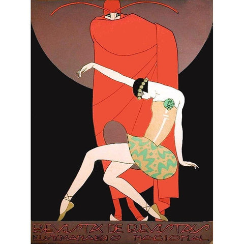 Mexican Magazine Cover 1920 Revista de Revistas Black Modern Wood Framed Art Print with Double Matting by Garcia Cabral, Ernesto