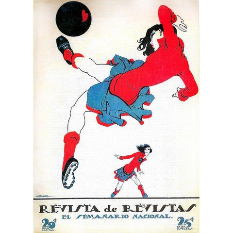 Mexican Magazine Cover 1920 Womens Soccer Gold Ornate Wood Framed Art Print with Double Matting by Garcia Cabral, Ernesto