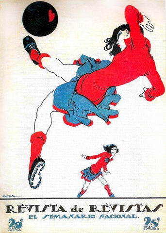 Mexican Magazine Cover 1920 Womens Soccer Black Ornate Wood Framed Art Print with Double Matting by Garcia Cabral, Ernesto