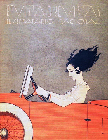 Mexican Magazine Cover 1920 Woman in Car White Modern Wood Framed Art Print with Double Matting by Garcia Cabral, Ernesto