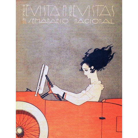 Mexican Magazine Cover 1920 Woman in Car Black Modern Wood Framed Art Print by Garcia Cabral, Ernesto