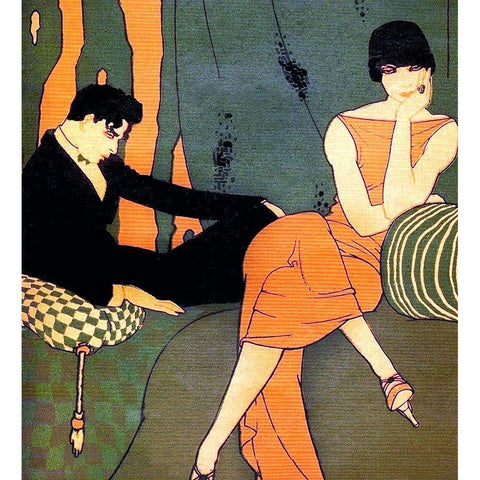 Mexican Magazine Cover 1920 Boredom Gold Ornate Wood Framed Art Print with Double Matting by Garcia Cabral, Ernesto