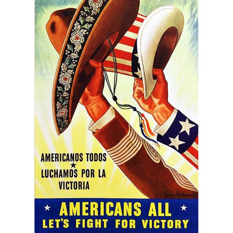 Americanos Todos, Luchamos por la Victoria White Modern Wood Framed Art Print by Helguera, Leon