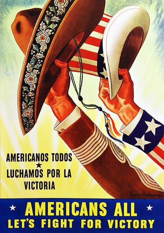 Americanos Todos, Luchamos por la Victoria White Modern Wood Framed Art Print with Double Matting by Helguera, Leon