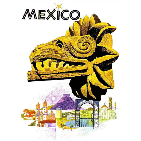 Mexico Quetzalcoatl Travel Poster Black Modern Wood Framed Art Print by Koslow, Howard