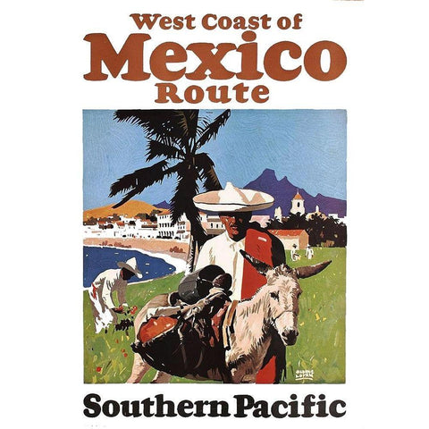 West Coast of Mexico Route, Southern Pacific Black Modern Wood Framed Art Print with Double Matting by Logan, Maurice George