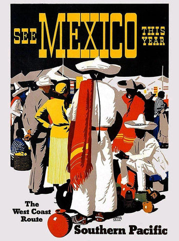 See Mexico This Year-Southern Pacific Black Ornate Wood Framed Art Print with Double Matting by Lorand, Maurice