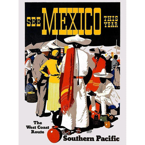 See Mexico This Year-Southern Pacific White Modern Wood Framed Art Print by Lorand, Maurice
