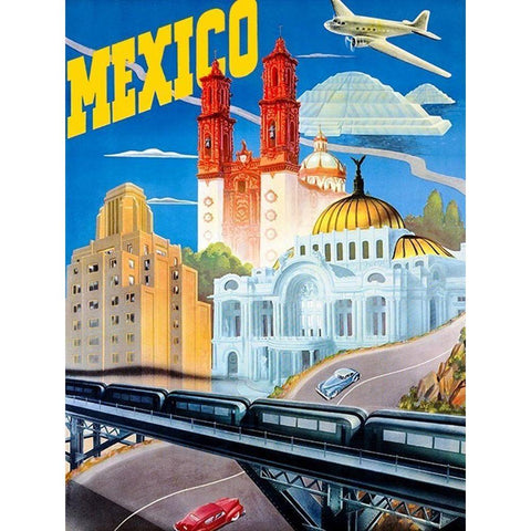 Mexico Travel Poster 1935 White Modern Wood Framed Art Print by Vintage Mexico Travel Poster