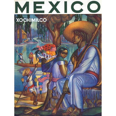 Mexico, Xochimilco Gold Ornate Wood Framed Art Print with Double Matting by Vintage Mexico Travel Poster