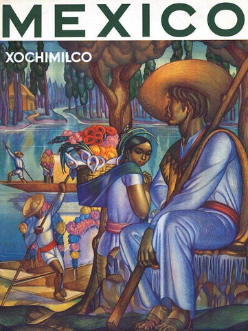 Mexico, Xochimilco Black Ornate Wood Framed Art Print with Double Matting by Vintage Mexico Travel Poster