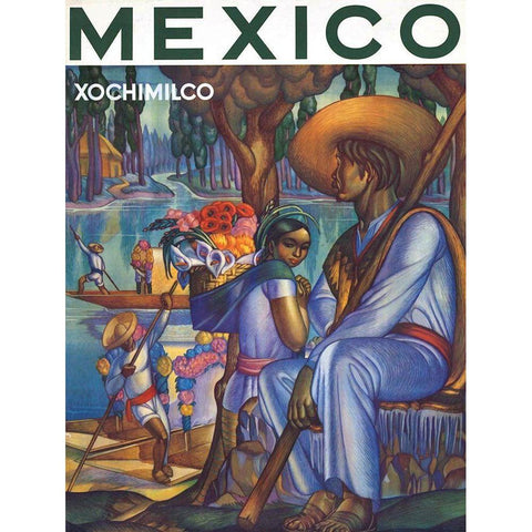 Mexico, Xochimilco Black Modern Wood Framed Art Print with Double Matting by Vintage Mexico Travel Poster