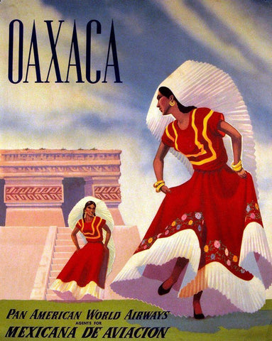 Oaxaca, Mexico, Pan American White Modern Wood Framed Art Print with Double Matting by Vintage Mexico Travel Poster