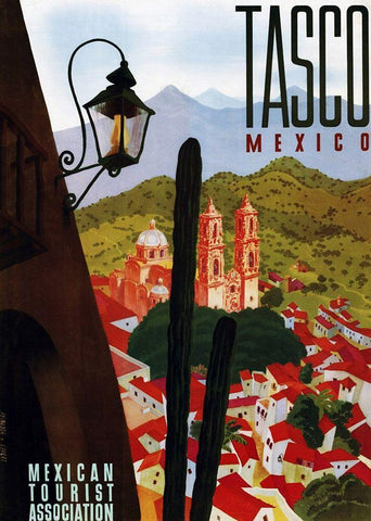 Tasco Mexico Travel Poster Black Ornate Wood Framed Art Print with Double Matting by Vintage Mexico Travel Poster