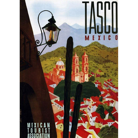 Tasco Mexico Travel Poster Gold Ornate Wood Framed Art Print with Double Matting by Vintage Mexico Travel Poster