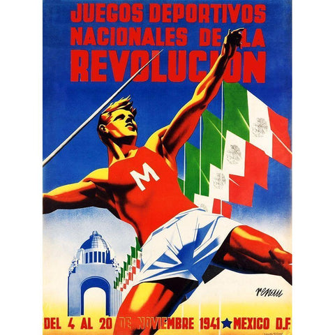 Juegos Deportivos Nacionales de la Revolucion, Mexico White Modern Wood Framed Art Print by Renau Montoro, Josep