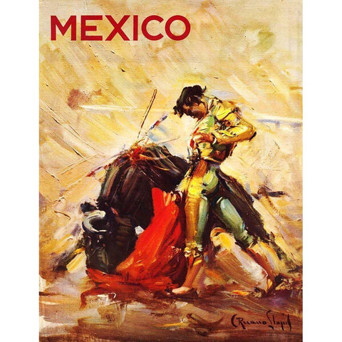 Mexican Matador Travel Poster Gold Ornate Wood Framed Art Print with Double Matting by Ruano Llopis, Carlos