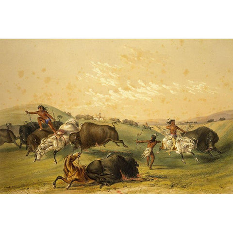 Buffalo Hunt, A Numerous Group Black Modern Wood Framed Art Print with Double Matting by Catlin, George