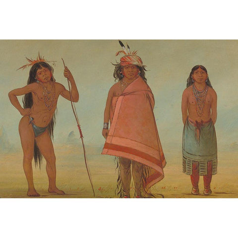 Cochimtee Chief, His Wife, and a Warrior Gold Ornate Wood Framed Art Print with Double Matting by Catlin, George