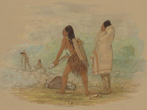 Flathead Indians, 1861 White Modern Wood Framed Art Print with Double Matting by Catlin, George