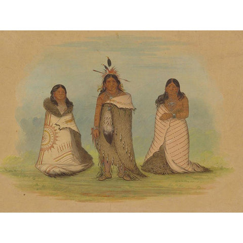 Puncah Indians, 1861 Gold Ornate Wood Framed Art Print with Double Matting by Catlin, George