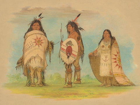 Three Riccarree Indians, 1861 Black Ornate Wood Framed Art Print with Double Matting by Catlin, George