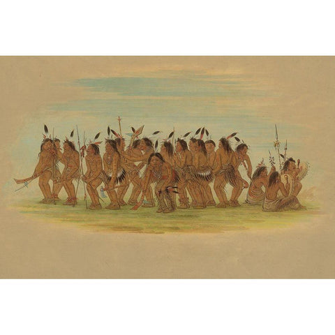 Dog Dance - Sioux, 1861 Gold Ornate Wood Framed Art Print with Double Matting by Catlin, George