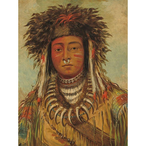 Boy Chief - Ojibbeway Gold Ornate Wood Framed Art Print with Double Matting by Catlin, George