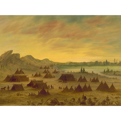 An Apachee Village, 1855-1869 Gold Ornate Wood Framed Art Print with Double Matting by Catlin, George