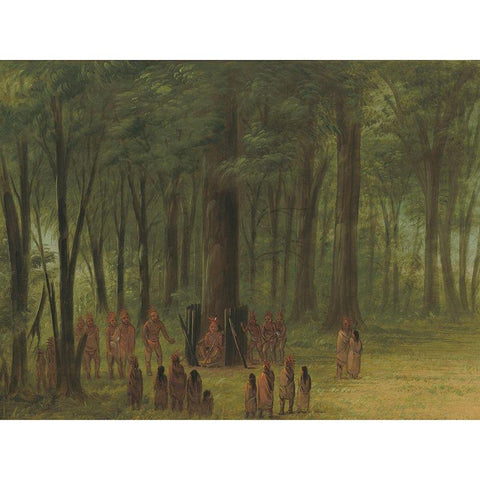 Funeral of Black Hawk - Saukie Gold Ornate Wood Framed Art Print with Double Matting by Catlin, George