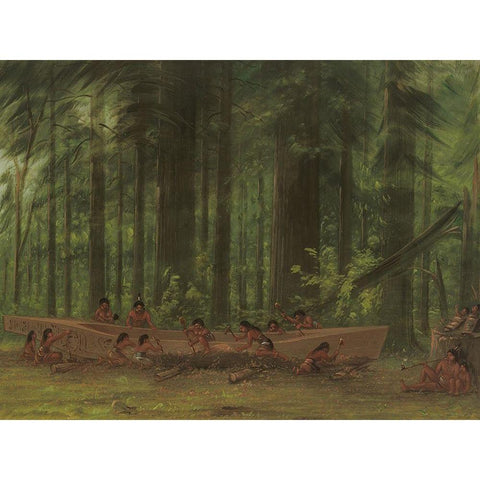 Excavating a Canoe Nayas Indians Gold Ornate Wood Framed Art Print with Double Matting by Catlin, George