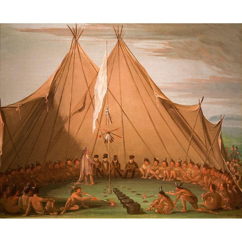 Sioux Dog FeastÂ  Black Modern Wood Framed Art Print with Double Matting by Catlin, George