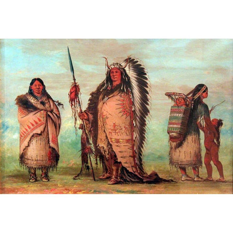 Sioux, Black Rock with family Gold Ornate Wood Framed Art Print with Double Matting by Catlin, George