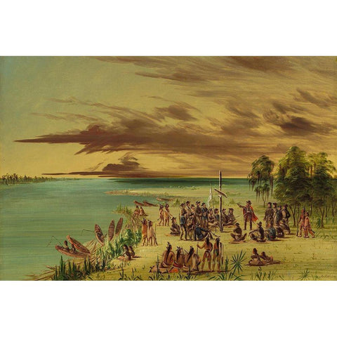 La Salle Claiming Louisiana for France. April 9, 1682 White Modern Wood Framed Art Print by Catlin, George