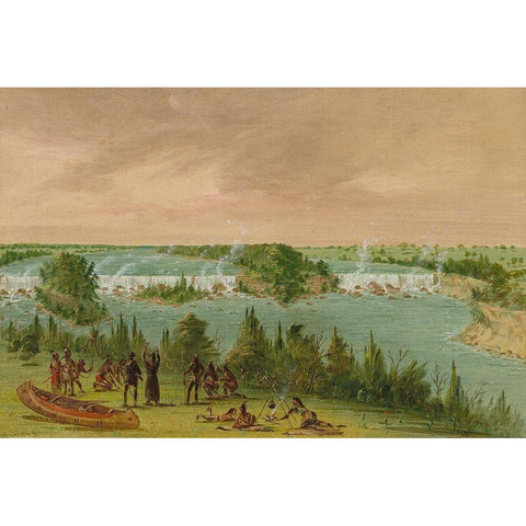 Father Hennepin and Companions at the Falls of St. Anthony Gold Ornate Wood Framed Art Print with Double Matting by Catlin, George