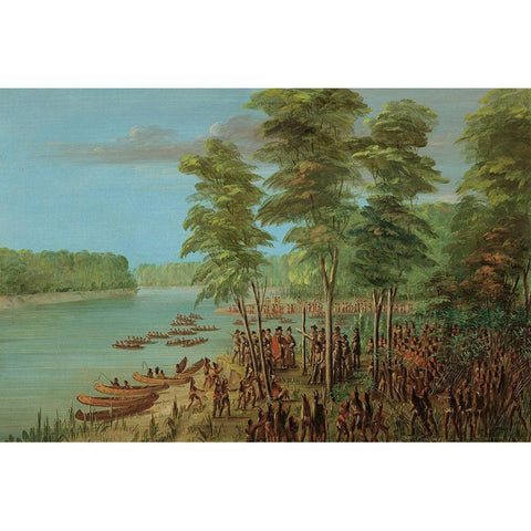 La Salle Taking Possession of the Land at the Mouth of the Arkansas. March 10, 1682 Black Modern Wood Framed Art Print with Double Matting by Catlin, George