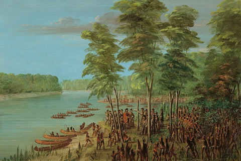 La Salle Taking Possession of the Land at the Mouth of the Arkansas. March 10, 1682 Black Ornate Wood Framed Art Print with Double Matting by Catlin, George