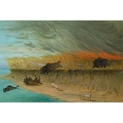 Prairie Meadows Burning Black Modern Wood Framed Art Print with Double Matting by Catlin, George