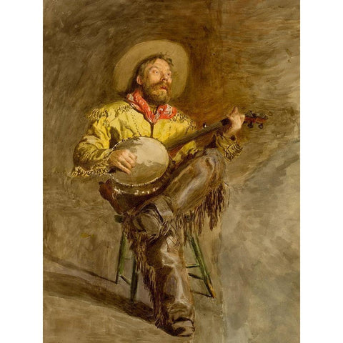 The Singing Cowboy White Modern Wood Framed Art Print by Eakins, Thomas