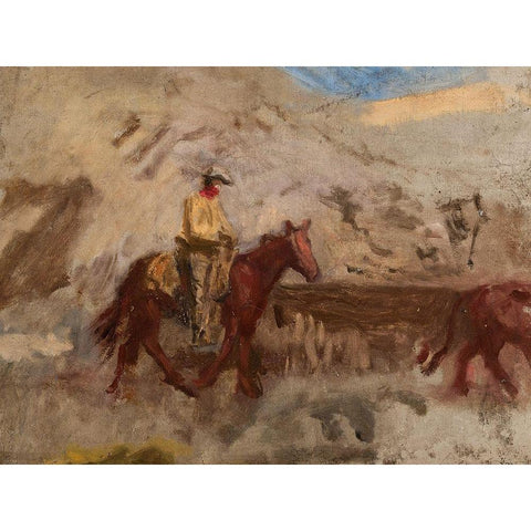 Sketch of a Cowboy at Work Black Modern Wood Framed Art Print with Double Matting by Eakins, Thomas