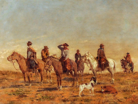 Cowboys Black Ornate Wood Framed Art Print with Double Matting by Valle, Angel della