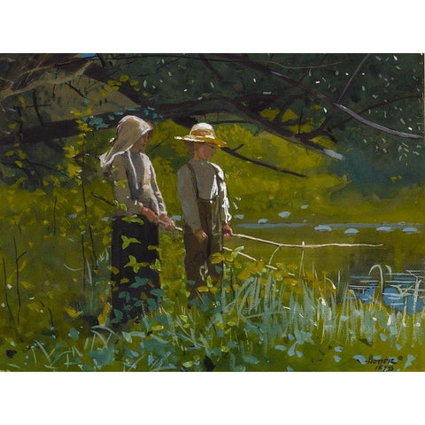 Fishing Gold Ornate Wood Framed Art Print with Double Matting by Homer, Winslow