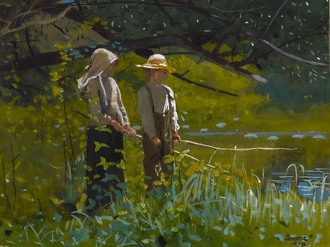 Fishing White Modern Wood Framed Art Print with Double Matting by Homer, Winslow