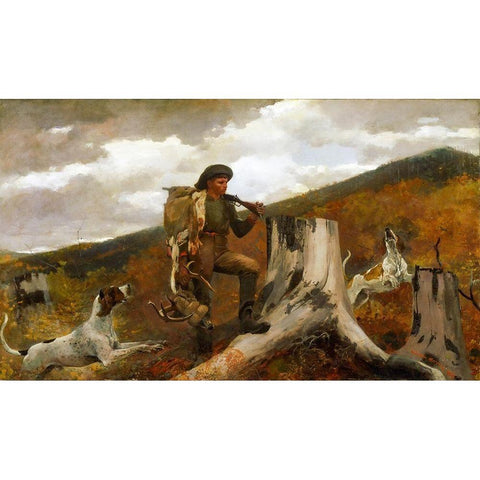 A huntsman and dogs Black Modern Wood Framed Art Print with Double Matting by Homer, Winslow