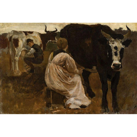 Milking White Modern Wood Framed Art Print by Homer, Winslow