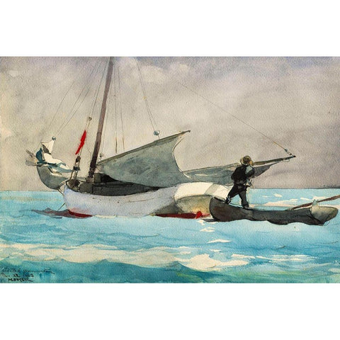 Stowing Sail Black Modern Wood Framed Art Print with Double Matting by Homer, Winslow